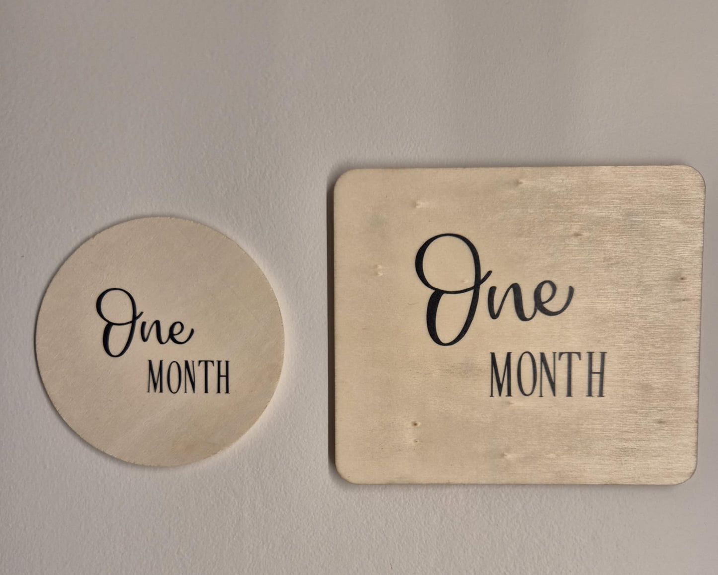 Natural wood baby milestone with vinyl print