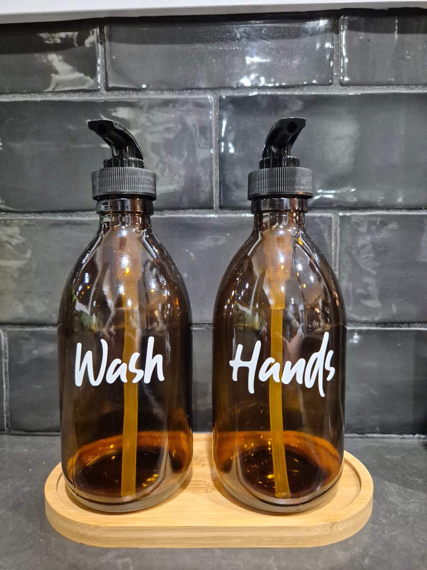 Amber glass soap bottle Customizable 
